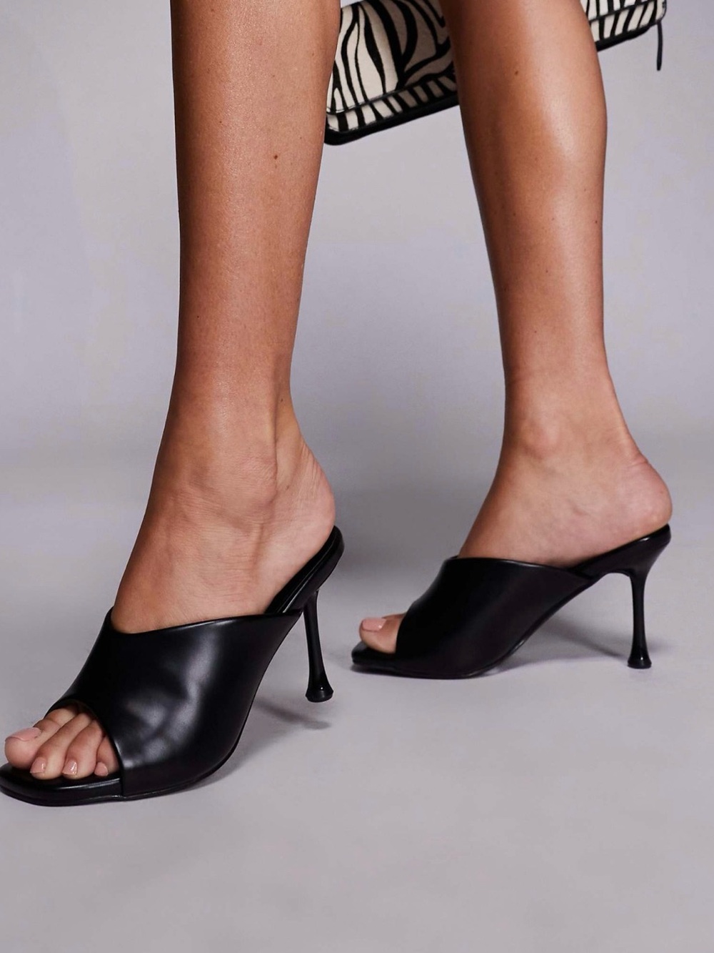 Public Desire Black Square Toe Mule Heels Size 9